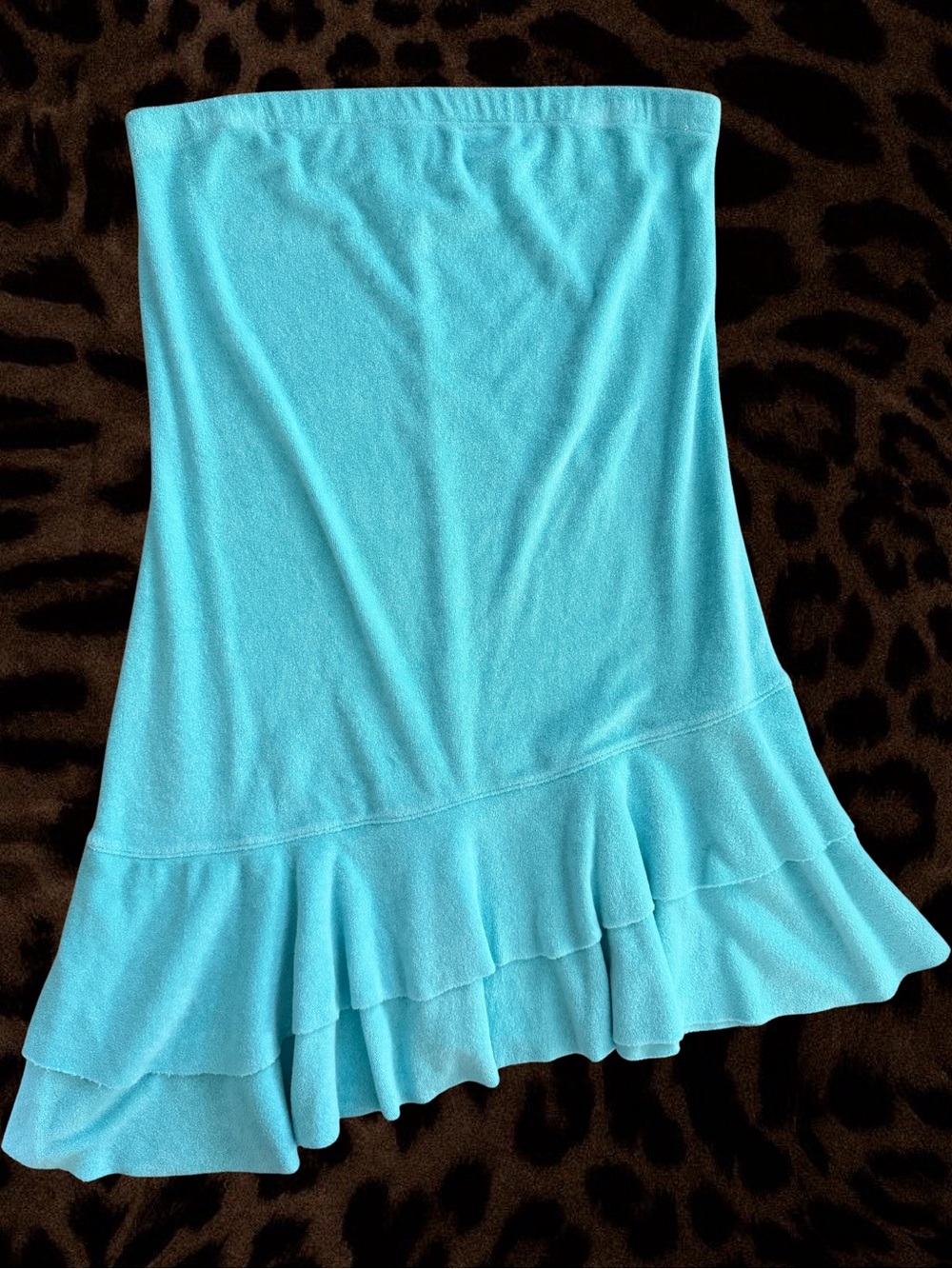 Aqua Strapless Terry Cloth Dress W/ Ruffle High-Low Hem